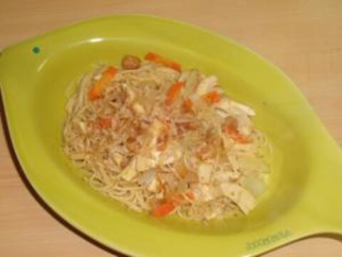 たけのこと貝柱の和風パスタ